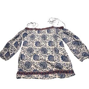 Anthropologie Pepin Navy & White Print Cold Shoulder Mini Dress Sz-8